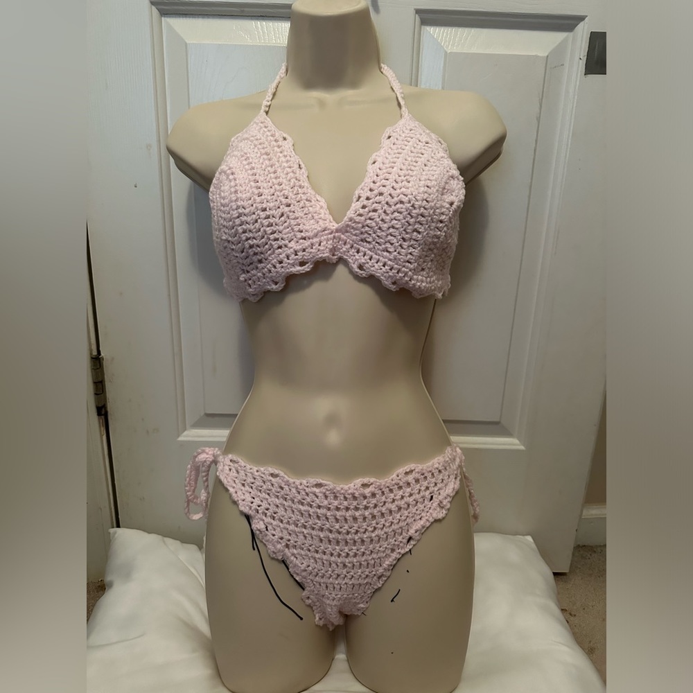 Small baby pink new handmade never worn crochet swimsuit